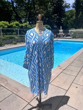 Jude Connally Blue & White Long Sleeve Dress Size Medium